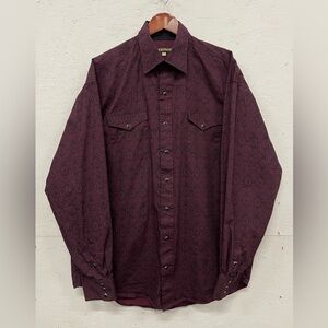 Stetson Western Pearl Snap Collared Dress Shirt, Size XL, Burgundy Patterned